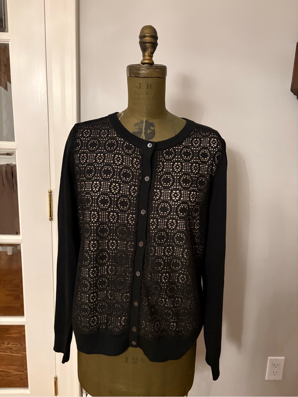 Banana Republic Black Crochet-Front Button Cardigan